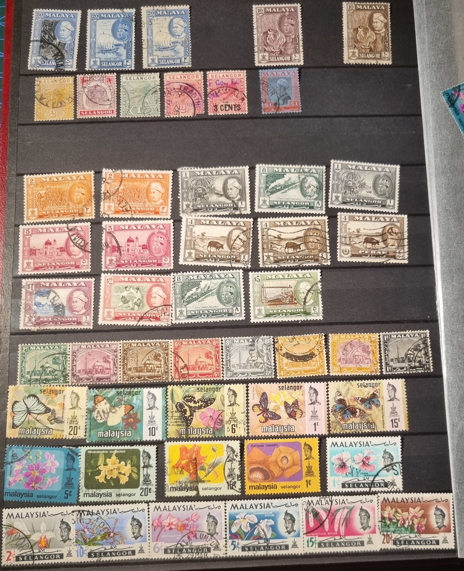 A collection of various vintage Malay state stamps