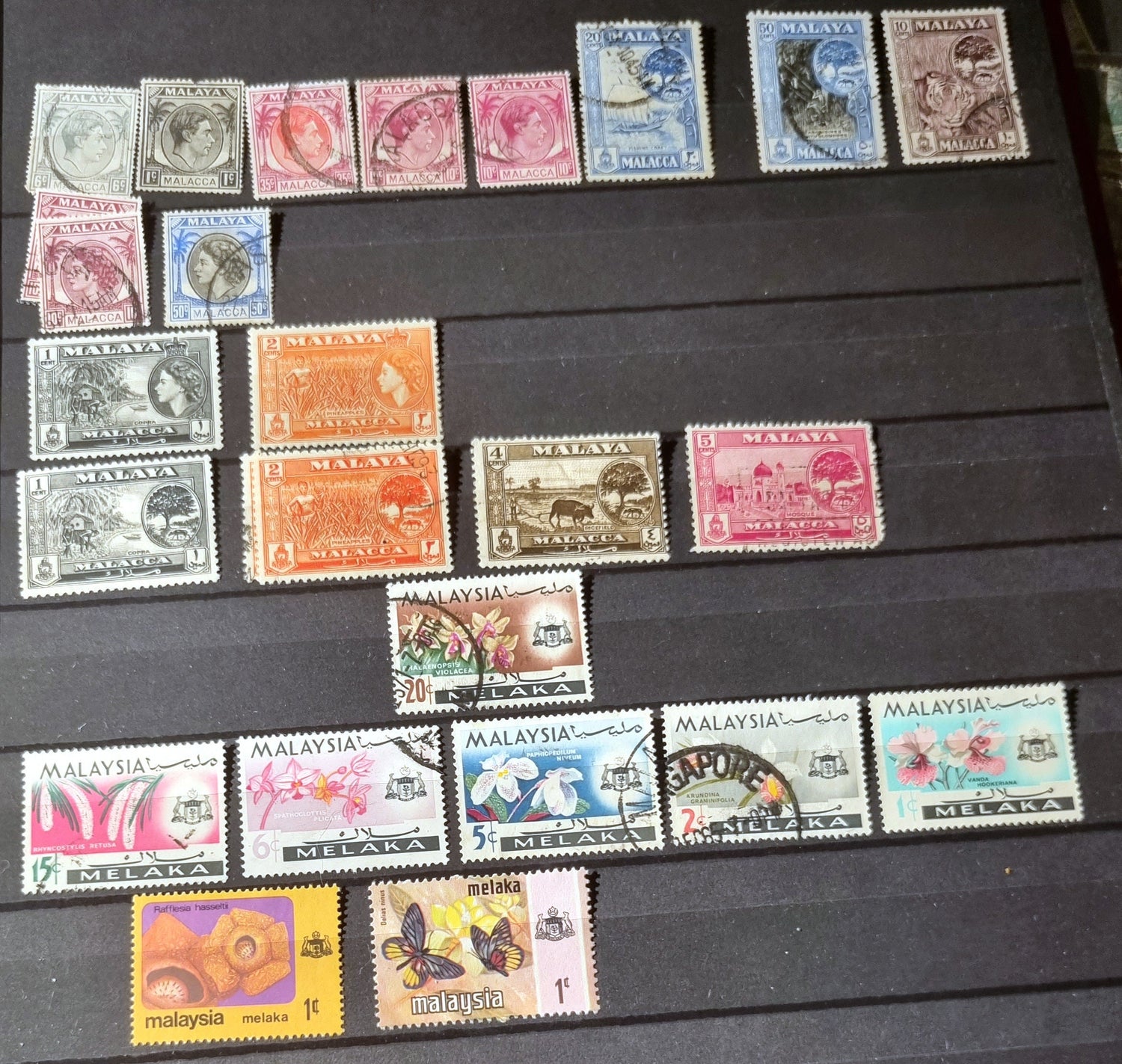 A collection of various vintage Malay state stamps 