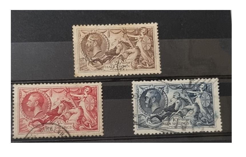 King George V Vintage stamps set of Seahorses Great Britain