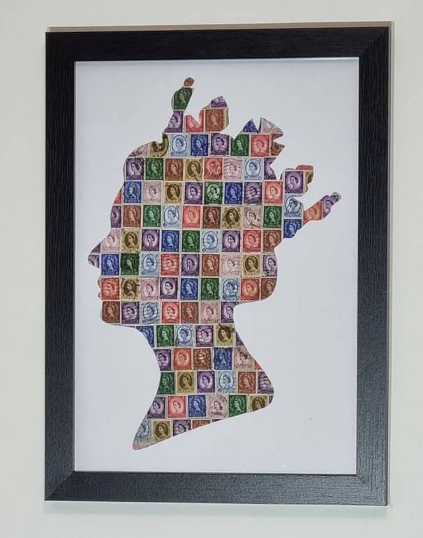 Unique gifts of Queen Elizabeth II stamp based art