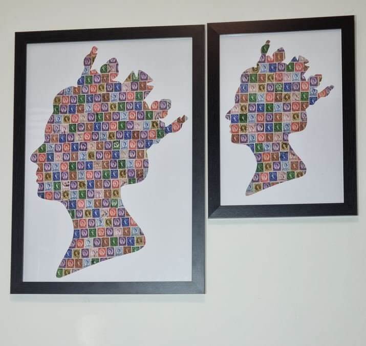 Unique gifts of Queen Elizabeth II stamp based art