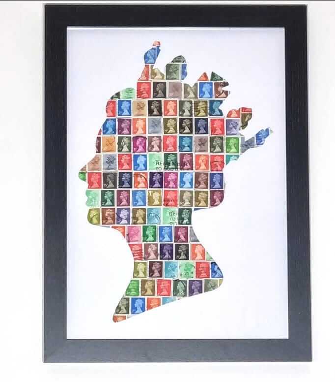 Unique gifts of Queen Elizabeth II stamp based art